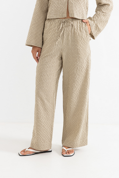 Luca Checked Drawstring Pant - Natural