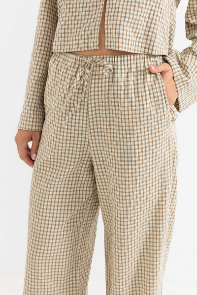 Luca Checked Drawstring Pant - Natural