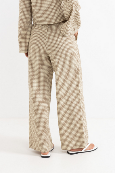 Luca Checked Drawstring Pant - Natural