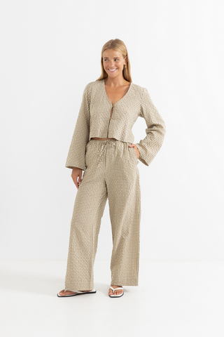 Luca Checked Drawstring Pant - Natural