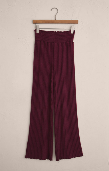 Dawn Smocked Rib Pant - Merlot
