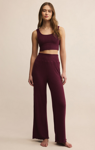 Dawn Smocked Rib Pant - Merlot