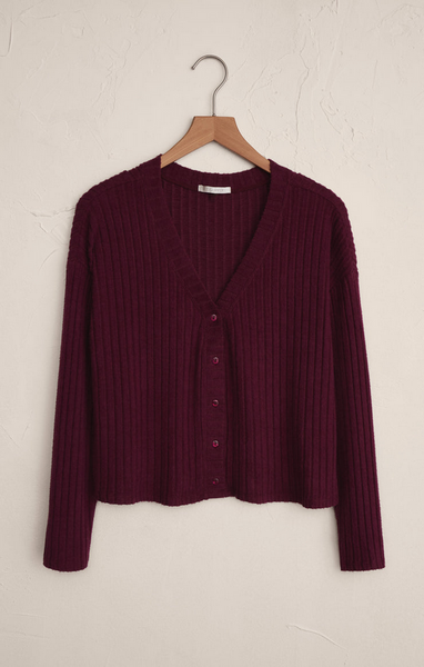 Mara Silky Rib Cardigan - Merlot