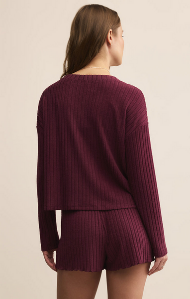 Mara Silky Rib Cardigan - Merlot