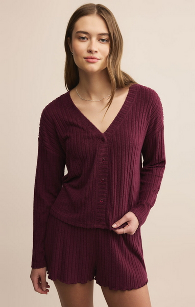 Mara Silky Rib Cardigan - Merlot