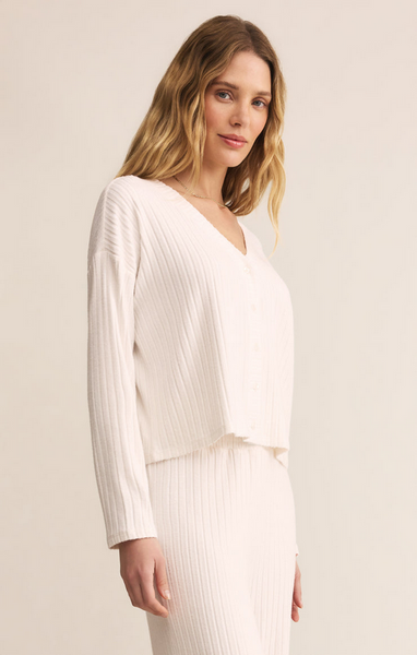 Mara Silky Rib Cardigan - Vanilla Ice