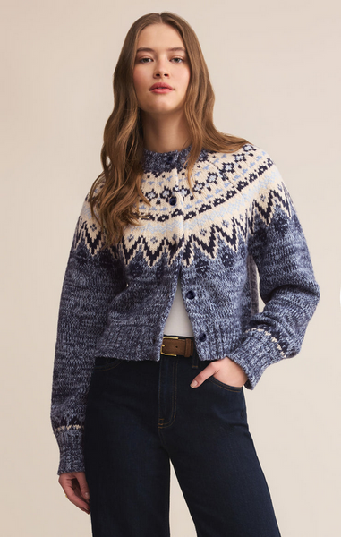 North Sea Fairisle Cardigan - Blue Velvet Heather