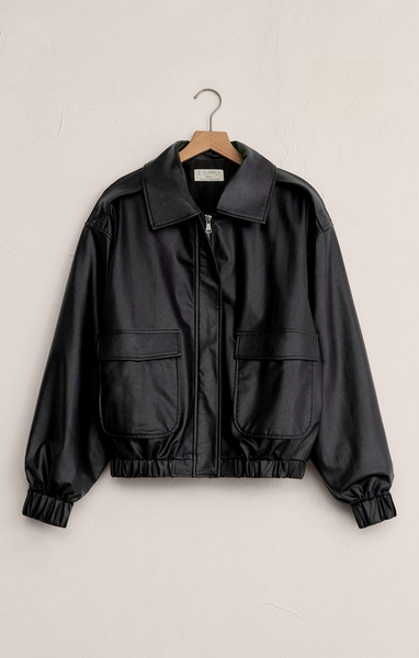 Idols Faux Leather Bomber Jacket - Black