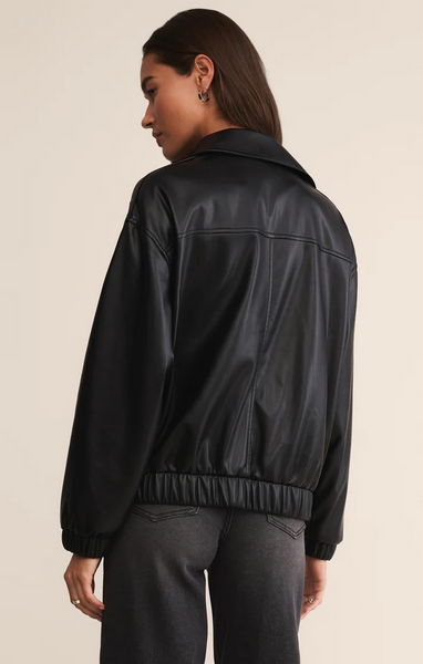 Idols Faux Leather Bomber Jacket - Black