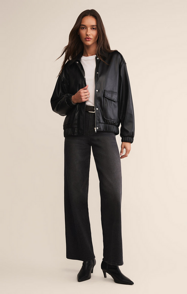 Idols Faux Leather Bomber Jacket - Black