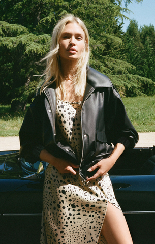 Idols Faux Leather Bomber Jacket - Black