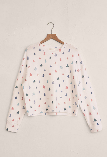 Alpine Tree Brushed Knit Top - White