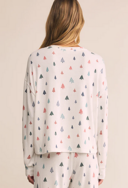Alpine Tree Brushed Knit Top - White