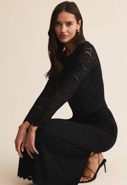 Via Lace Midi Skirt - Black