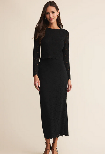 Via Lace Midi Skirt - Black