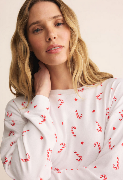 Cozy Candy Cane Top - White