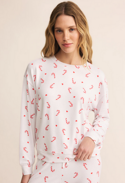 Cozy Candy Cane Top - White