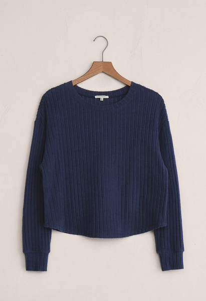 Elfie Silky Rib Long Sleeve Top - Blue Saphire