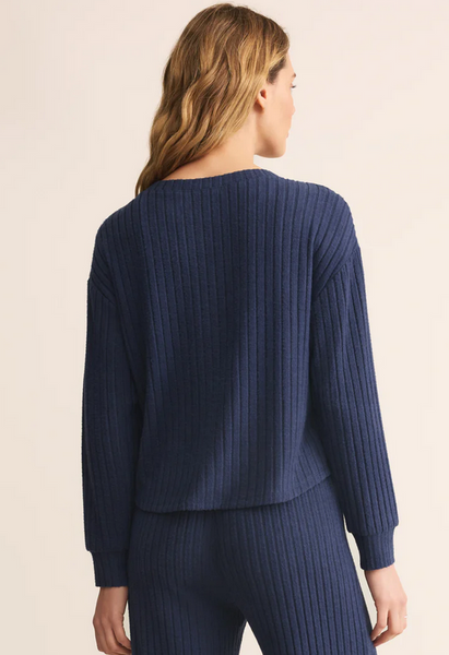Elfie Silky Rib Long Sleeve Top - Blue Saphire