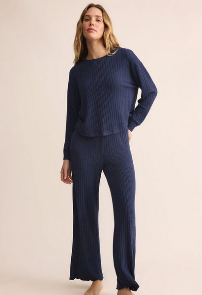 Elfie Silky Rib Long Sleeve Top - Blue Saphire