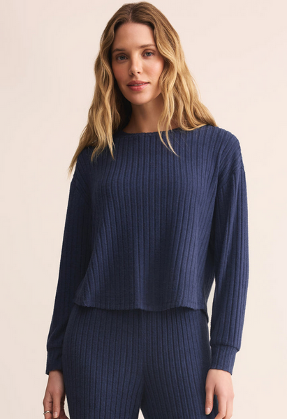 Elfie Silky Rib Long Sleeve Top - Blue Saphire