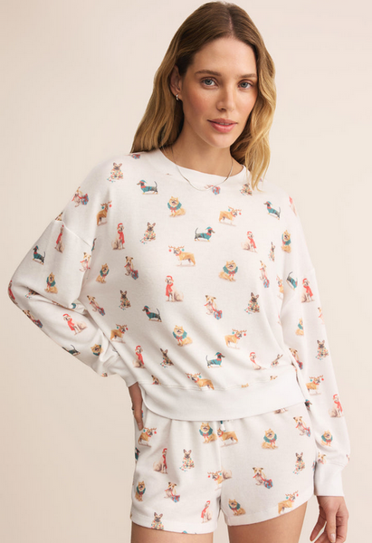 Cozy Up Pup Long Sleeve Top - White