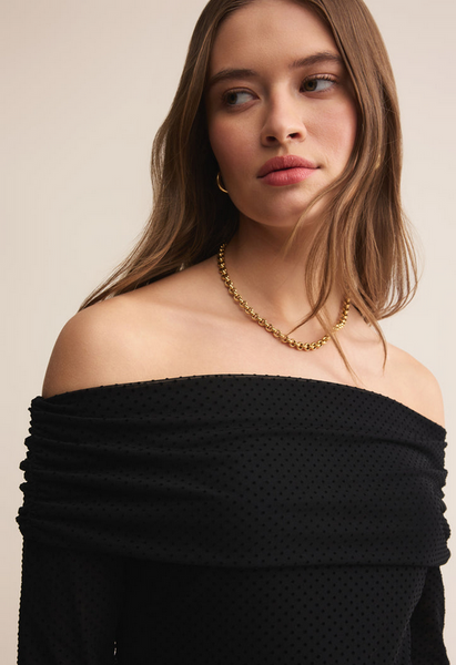 Whimsy Off Shoulder Mesh Top - Black