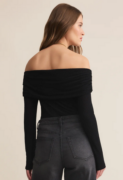 Whimsy Off Shoulder Mesh Top - Black