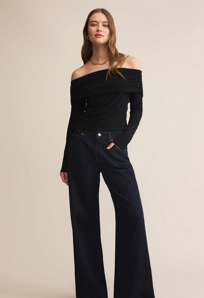 Whimsy Off Shoulder Mesh Top - Black