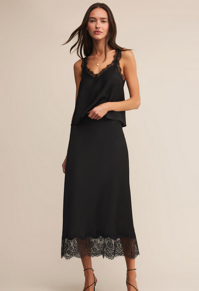 Uma Lace Satin Tank - Black