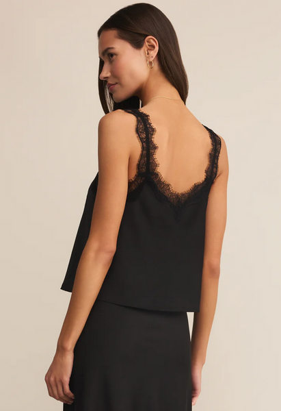 Uma Lace Satin Tank - Black