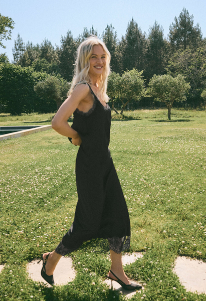 Uma Lace Satin Tank - Black