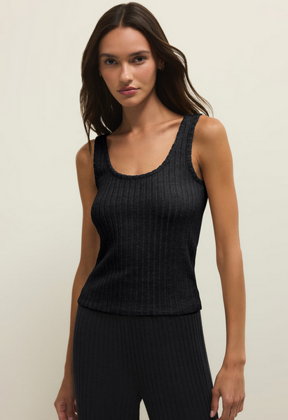 Double Scoop Silky Rib Tank - Black Sand