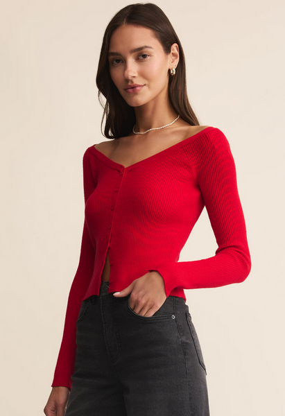Jovy Off Shoulder Cropped Top - Festive Red