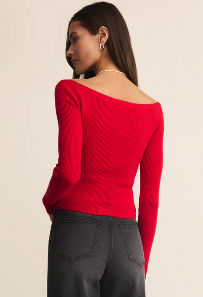 Jovy Off Shoulder Cropped Top - Festive Red