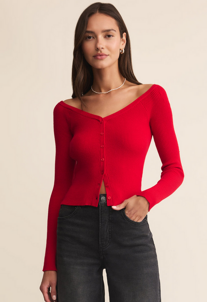 Jovy Off Shoulder Cropped Top - Festive Red