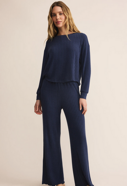 Dawn Smocked Silky Rib Pant - Blue Sapphire