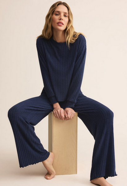 Dawn Smocked Silky Rib Pant - Blue Sapphire