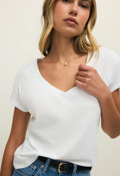 Modern Jersey V-Neck Tee - White