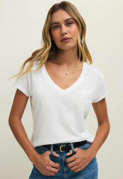 Modern Jersey V-Neck Tee - White