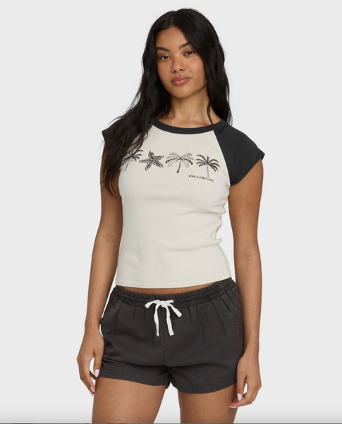 Des Tropic Short Sleeve Raglan Top - White Cap