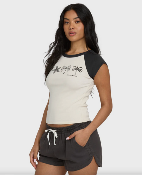 Des Tropic Short Sleeve Raglan Top - White Cap