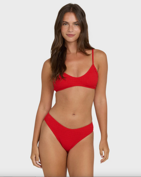 Rising Tide Ruched V Bralette Bikini Top - Fiesta Red