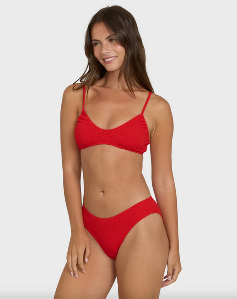 Rising Tide Ruched V Bralette Bikini Top - Fiesta Red