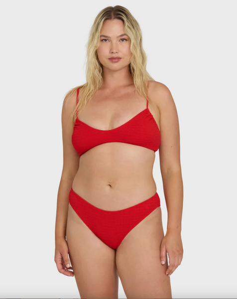 Rising Tide Ruched V Bralette Bikini Top - Fiesta Red