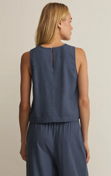 Sloane Linen Cropped Tank -Vintage Indigo