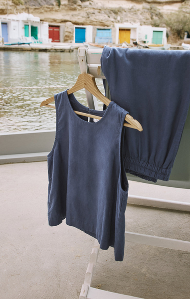 Sloane Linen Cropped Tank -Vintage Indigo