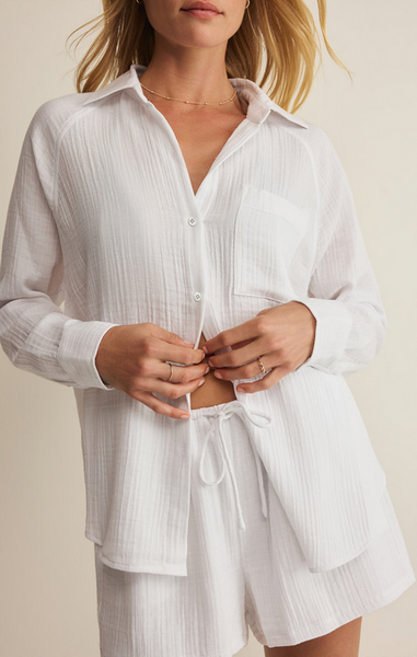 The Perfect Airy Gauze Button Up - White