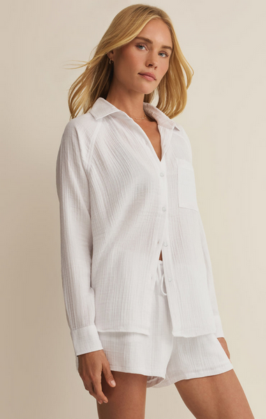 The Perfect Airy Gauze Button Up - White