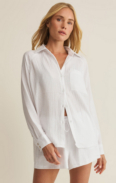 The Perfect Airy Gauze Button Up - White